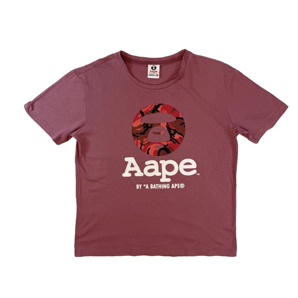 Aape By A Bathing Ape Size M Pink Camo Logo Big Head Tee Bape T-Shirt - Picture 12 of 12